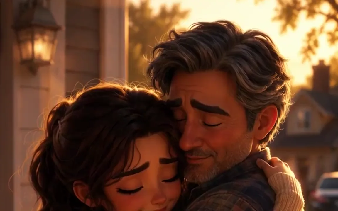Next Right Thing story scene: a father and daughter reunited in an embrace
