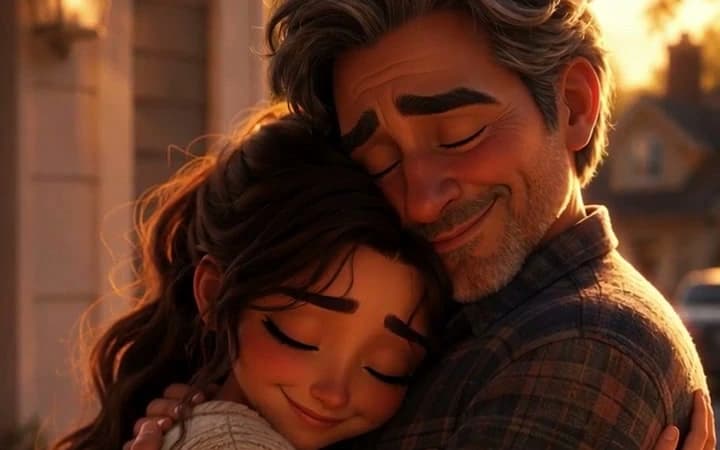 Next Right Thing story scene: a father and daughter reunited in an embrace